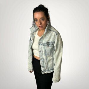 Urban Man Acid Wash Denim Jacket Small Y2K Cropped Jean Jacket